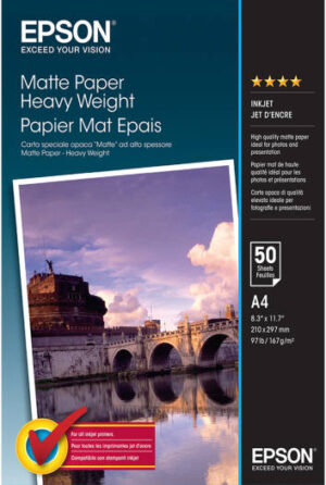 Epson Matte Paper Heavy Weight, Inkjet Photo Paper, A4 Size, 50 Sheets | C13S041256