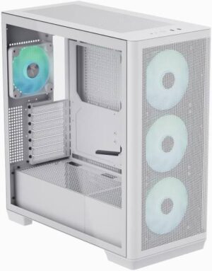 AEROCOOL C1 Mid-Tower ATX PC Case, High Air Flow, 4 Pre-installed 30mm APNX FP1 Fans, Support Up to 360mm Radiators, Cable Management, USB3.0 x 2 / USB C x 1 / HD Audio, White | C1-WT-v1