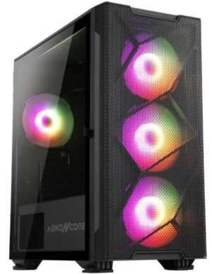 Abkoncore C550M Mini Tower Computer Case, Front Mesh Design Case, Built-In Front Spectrum Fan (3), 120mm Built-In Rear Spectrum Fan (1), USB 3.0 x 1, USB 2.0 x 2, HD Audio/Mic - Black | C550M