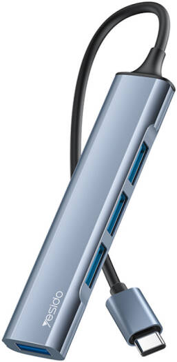 Yesido HB17 4 in 1 Type-C Multifunctional Docking Station, 1x USB3.0 + 3x USB2.0. Port, 5Gbps USB 3.0, 480 Mbps USB 2.0, Support Data And Charging, Aluminum Alloy + PVC Material, Space Gray | HB17