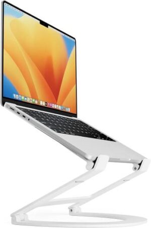 Twelve South Curve Flex Ergonomic Height & Angle Adjustable Aluminum Laptop/MacBook Stand/Riser, fits 10" 17", Folds Flat for Portability Travel Pouch Included, Matte White, TS, 2202