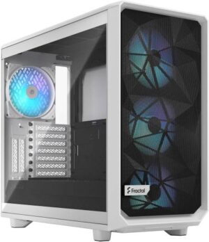 Fractal Design Meshify 2 RGB ATX Mid Tower Case, 7+2 Expansion Slots, 120/140 mm Fan Size, Up To 360mm Radiator Support, Tempered Glass Window, 3.5"/2.5" Drive Mounts, White | FD-C-MES2A-08