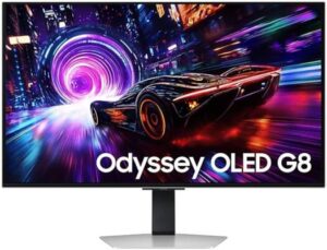 SAMSUNG G81SF Odyssey G8 Gaming Monitor, 32" 4K UHD QD-OLED Display, 240Hz Refresh Rate, 0.03ms Response Time, HDR, FreeSync Premium Pro, G-Sync, Silver | LS32FG810SMXUE