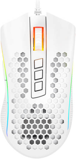 Redragon M988W Storm Elite Mouse, Pixart 3389 Sensor, Up to 16000 DPI, 8 Programmable Buttons, Wired Connectivity, 1.8m Mesh, Superflex, Minimal Drag Cable, White | M988W-RGB