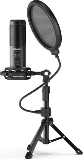 Lorgar Voicer 721 Pro Audio Condenser USB Microphone, Fully Equipped, With Tripod WF5, USB Condenser Microphone With Tripod Stand, Pop Filter, Volume Control, Black | LRG-CMT721