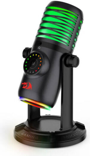 Redragon GM306 Streaming Microphone, Touch sound Adjustment, OneKey Mute, 2Pickup Modes, Built-in Sound Card, 7Color Gradient Light, Running Light Effects, Black | GM306