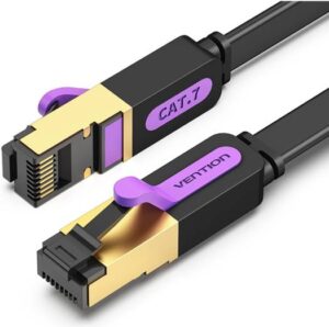 Vention Flat Cat.7 Patch Cable, 600MHz Stable Bandwidth, 10Gbps High Speed, Excellent Shielding Effect, Gold Plated Interface, 0.5 Meter, Black | ICABD