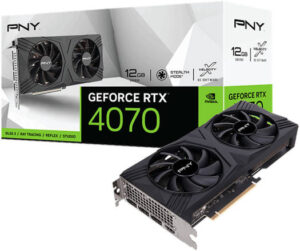 PNY GeForce RTX 4070 VERTO Graphics Card, Dual Fan, 12GB GDDR6X 192-Bit Memory, 5888 CUDA Cores, 	1920MHz Clock Speed, 	21Gbps Memory Speed, PCI-Express 4.0 x16, Black | VCG407012DFXPB1