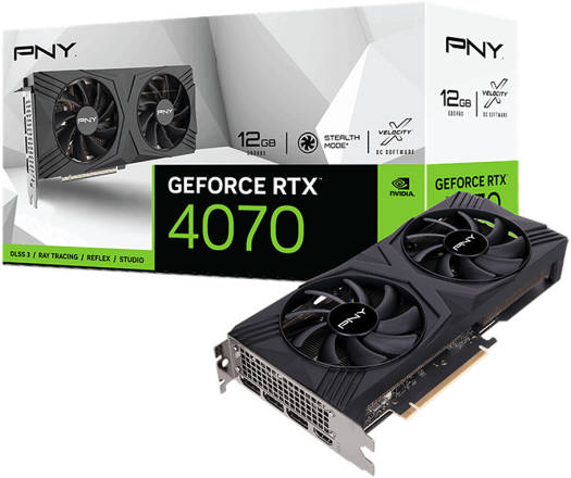 PNY GeForce RTX 4070 VERTO Graphics Card, Dual Fan, 12GB GDDR6X 192-Bit Memory, 5888 CUDA Cores, 1920MHz Clock Speed, 21Gbps Memory Speed, PCI-Express 4.0 x16, Black | VCG407012DFXPB1