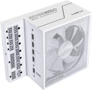 Lian-Li Edge L-Shape Fully Modular Power Supply, 850W Power, 80 Plus Platinum, 120mm FDB Fan, ATX 3.0 & 3.1 Compliant, PCIe 5.1 Support, Active PFC, White | G9P.EG0850.WE00.UK