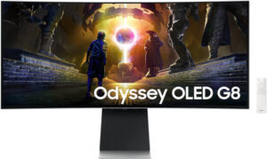 SAMSUNG G855D Odyssey G8 Smart Gaming Monitor, 34" OLED Display, UWQHD Resolution, 175Hz Refresh Rate, 0.03ms (GtG) Response Time, AMD FreeSync Premium Pro & G-Sync Technology, Silver | LS34DG852SMXUE