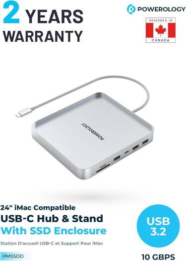 Powerology iMac 24 Inch USB-C Dock with SSD Enclosure 10GBPS 24 iMac Compatible USB-C Hub Stand with SSD Enclosure Non-slip Base Supports NVMe/SATA Aluminum Micro SD Slot SD Slot - Image 3