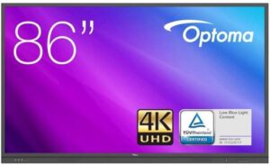 Optoma 3861RK Creative Touch 3 Series 86" Interactive Flat Panel Display, Ultra HD 4K Resolution, 8ms RespTime, 3GB RAM, 16GB Storage, 3 x HDMI/VGA/DP/4x USB 2.0, Free VESA Mount, Black | 3861RK