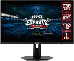 MSI G244F eSports Gaming Monitor, 24" FHD Rapid IPS Display, 170Hz Refresh Rate, 1ms (GtG) Response Time, AMD FreeSync Premium Technology, 16.7m Display Colors, 2x HDMI/DP Video Ports, Black | G244F