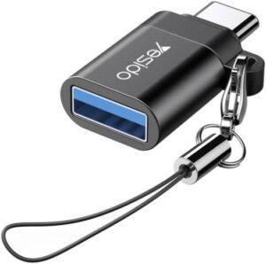 Yesido GS06 Type-C to USB-A OTG Adapter, Power and Data Transmission, Plug-and-Play, Built-In Protection, High-Speed Data Transfer, PC + Aluminum Alloy Material, Landyard Included, Black | GS06