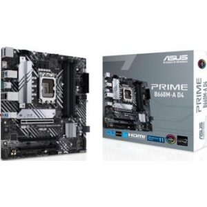 Asus Prime B660M-A D4 MATX Motherboard, LGA 1700 Socket, PCIe 4.0, M.2 slots, DDR4 Support, Intel 1Gb Ethernet, DP, HDMI, USB 3.2 Gen 2, SATA 6Gb/s, Aura Sync | 90MB19K0-M1EAY0