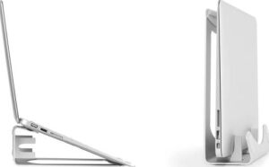 Navodesk Laptop Riser & Vertical Stand for Macbook, Macbook Pro & Notebook, 2 in 1 Ergonomic Design With Non Skid Pads, Macbook Stand - Silver