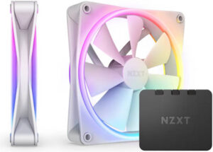 NZXT F140 RGB DUO 140mm Dual-sided RGB Fan with RGB Controller, Fluid Dynamic Bearing. RGB Lighting, Up to 1800 RPM Speed, 84.75 CFM Airflow, Quiet and Cool, Twin Pack, White | RF-D14DF-W1