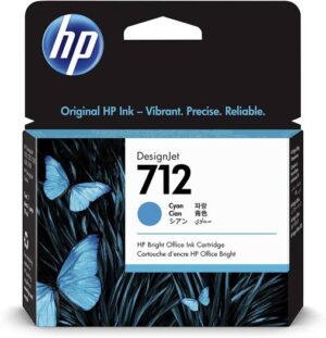 HP 712 29ml Jet Ink Cartridge, Dye Based, For Design Jet T650 / T630 / T250 / T230 & Studio, Cyan | 3ED67A