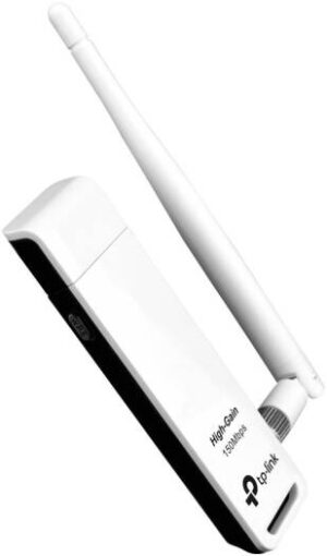 TP-Link TL-WN722N 150Mbps High Gain Wireless USB Adapter, Up to 150Mbps Signal Rate, Detachable Omni Directional (RP-SMA) Antenna, USB 2.0 Interface, White | TL-WN722N