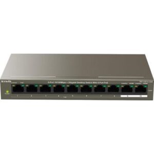 Tenda TEF1110P 8-Port 10/100Mbps + 2 Gigabit Desktop Switch With 8-Port PoE, 5.6 Gbps Capacity, 448K Buffer, 6KV Lightning Protection, 99W Power | TEF1110P-8-102W