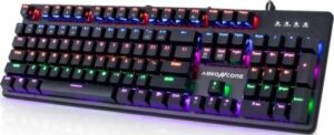 ABKONCORE 100% Mechanical Hot Swappable Gaming Keyboard K595,Wired USB Rainbow LED Backlit, 104 Keys Splash-Proof GTMX Blue Switches for PC, Mac, Windows | K595