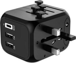 X.cell 20W International Travel Charger, 4x Faster Charging, Designed to Use With US, UK, EU & AU Plugs, Pins to Power Light/Electronic Devices, Works in 150 Countries, Black | XL-ITC-200-B