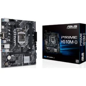 Asus Prime H510M-D mATX Motherboard, LGA 1200 Socket, DD4 Support, PCIe 4.0, 32Gbps M.2 slot, Intel 1Gb Ethernet, HDMI, D-Sub, USB 3.2, SATA 6 Gbps, COM Port, LPT / RGB Header | 90MB17M0-M0EAY0
