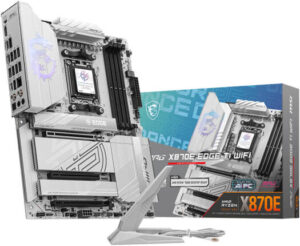 MSI MPG X870E EDGE TI WIFI AM5 ATX Motherboard, AMD X870E Chipset, 4x DDR5 UDIMM Memory, Up to 256GB Max Memory, 3x PCI-E x16 Slot, 4x M.2 Slots, Wi-Fi & BT Connectivty, White | 911-7ES9-001
