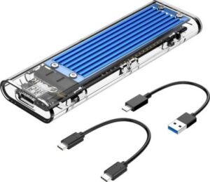 Orico Transparent NVMe M.2 Enclosure Tool-Free USB3.1 Type-C Gen2 10Gbps to M.2 SSD Enclosure for Intel 660p/Samsung 970 EVO/Pro PCIe NVMe M-Key SSD up to 2TB - Blue | TCM2-C3-BL-BP
