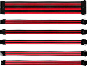 Cooler Master Sleeved Extension Cable Kit, 1x 24 Pin, 1x 8(4+4) Pin, 1x 8 Pin, 2x PCI-e 8 Pin, 2x PCI-e 6+2 Pin, 16AWG Type, 3-Layer Protection, 30cm Cable Length, Red & Black | CMA-NEST16RDBK1-GL