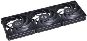 Lian-Li UNI Fan P28 Case Fan, LCP+PBT+PC+Aluminum Materials, 120mm Fan Size, 2600 RPM Fan Speed, 92 CFM Airflow, Fluid Dynamic Bearing, Pack of 3, Black | G99.12P283B.00