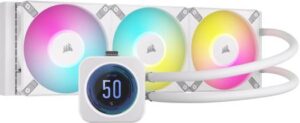 Corsair iCUE H150i ELITE LCD XT Liquid CPU Cooler, 360mm Radiator, 2.1" IPS LCD Display, 120mm AF RGB ELITE Fans, 65.57 CFM Airflow, 2100RPM Speed, Pump Head with RGB LED Ring, White | CW-9060077-WW
