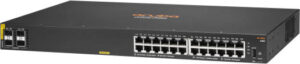 Aruba 6100 24-Port Gigabit Switch w/ SFP+, 128 Gb/s Capacity, 95.2 Mpps Rate, 65W Power x2, 4 x 10G SFP+ Slots, Black | JL678A