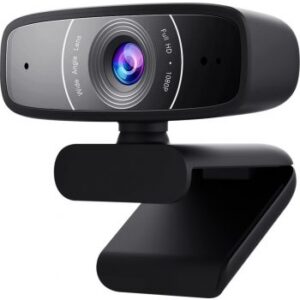 ASUS C3 FHD 30 fps USB Webcam with Adjustable Clip, 360° Swivel, 2 x Built-In Beamforming Mic, 90° Tilt Clip for Monitors & Laptops, Works with Zoom, Teams, Skype & More, Black | 90YH0340-B2UA00
