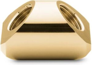 EK-Quantum Torque Static FF 90° Adapter, Fitting With Two Female G1/4" Threads, 4.5mm Thread Length, 23mm Diameter, Gold | 3831109849880