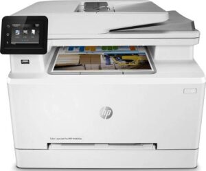 HP Color LaserJet Pro MFP M283fdn Printer, 2.7" Graphics Screen, 800MHz Processor Speed, 21ppm Black & Color Print Speed, 250 Sheet Input Tray, 256MB DDR, 256MB Flash Memory, White | 7KW74A