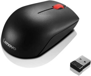 Lenovo Essential Compact Wireless Mouse, Compact and Portable Design, 1000 DPI Optical Sensor, 3 Keyboard Buttons, 1 AA Battery for Up 12 Months of Use, Black | 4Y50R20864