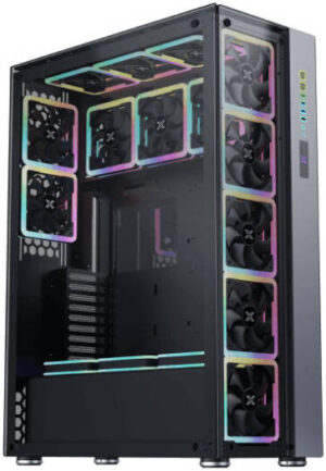 Xigmatek Elysium II E-ATX Computer Case, 16x 140mm Square Ring ARGB Pre-Installed Fans, 480mm Radiator Support, 9 Expansion Slots, Four-Sided Tempered Glass, Black | EN41624