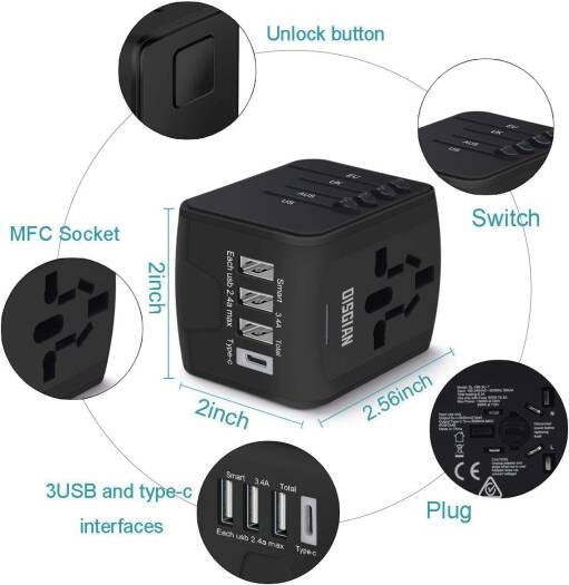 Generic Travel Adapter, Universal International Power Adapter with 3USB Port And Type-C International Wall Charger Worldwide AC Power Plug for Multi-nation Travel UK, EU, AU Over 200 Countries, Black - Image 5
