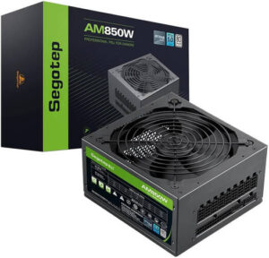 Segotep AM850W Fully Modular Power Supply, 850W Power Output, 80 Plus Efficiency, 140mm Double Ball Bearing Fan, E-Charge Smart Design, Active PFC, PCIe 5.0 Interface Support, Black | AM850W 1.4