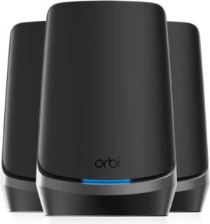 NETGEAR Orbi RBKE963 AXE11000 WiFi 6E Mesh System, Quad-Band WiFi 6E Mesh Router with 2 Satellites, Ultra-Fast Speeds Up to 10.8Gbps, Coverage Up to 9000sq.ft, 200 Devices, Black | RBKE963B-100APS