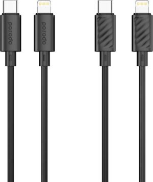 Porodo Blue 27W PD Type C to Lighting Head PVC Cable 1.2M, 480Mbps Quick Data Transfer, Universal Compatibility Flexible Material, Fast Charge, Durable - Black
