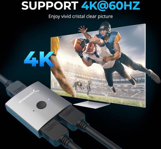 Sabrent USB 2.0 Sharing Switch for Multiple Computers and Peripherals LED Device Indicators (USB-SW20) 4K Dual HDMI Switch (DA-HSW2) - Image 4