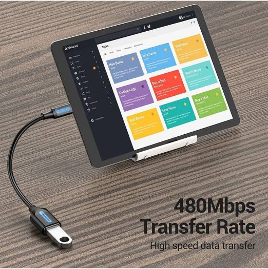 Vention USB 2.0 Micro-B Male to A Female OTG Cable, 480Mbps Transfer Rate, Stable Transmission, Easy Sharing, 0.15 Meter Black PVC Type | CCUBB - Image 7