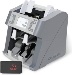 Cassida Artemis, Touchscreen LCD Display, 2 Pocket Mixed Value Counter & Sorter With Counterfeit Detection, Up to 12 Currencies, Automatic Currency Recognition, Gray | ARTEMIS