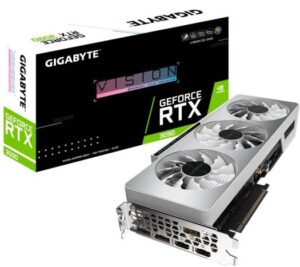 Gigabyte GeForce RTX 3090 Vision OC 24G Graphics Card, ATX, 1‎755 MHz (Reference Card: 1695 MHz), 2‎4GB GDDR6X, 3‎84-bit, PCI-E 4.0 x 16, DP 1.4a x 3, HDMI 2.1 x 2 - White | GV-N3090VISIONOC-24GD