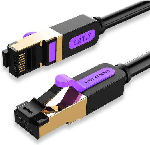 Vention Cat.7 SSTP Ethernet Cable, 600MHz Stable Bandwidth, 10Gbps High Speed, Gold-Plated Interface, Dual shielded / Faster Surfing Speed More Stable in Game, 2 Meter, Black | ICDBH