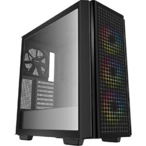 DeepCool CG540 Mid Tower Tempered Glass Side & Front Window Panel Case, 175mm, Addressable RGB LED Fans, 2xUSB 3.0, ATX PS2, Black | R-CG540-BKAGE4-G-1