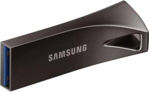 SAMSUNG 256 GB BAR Plus USB 3.1 Flash Drive, Up to 400MB/s Transfer Speed, Premium Metal Design with Key Ring, Water, Shock, Magnet, Temp, X-ray Proof, For PC / Notebooks, Titan Gray | MUF-256BE4/APC